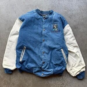 Vintage 1998 Apple Hewlett Packard Tech Denim Canvas Varsity Aztec Lined Jacket